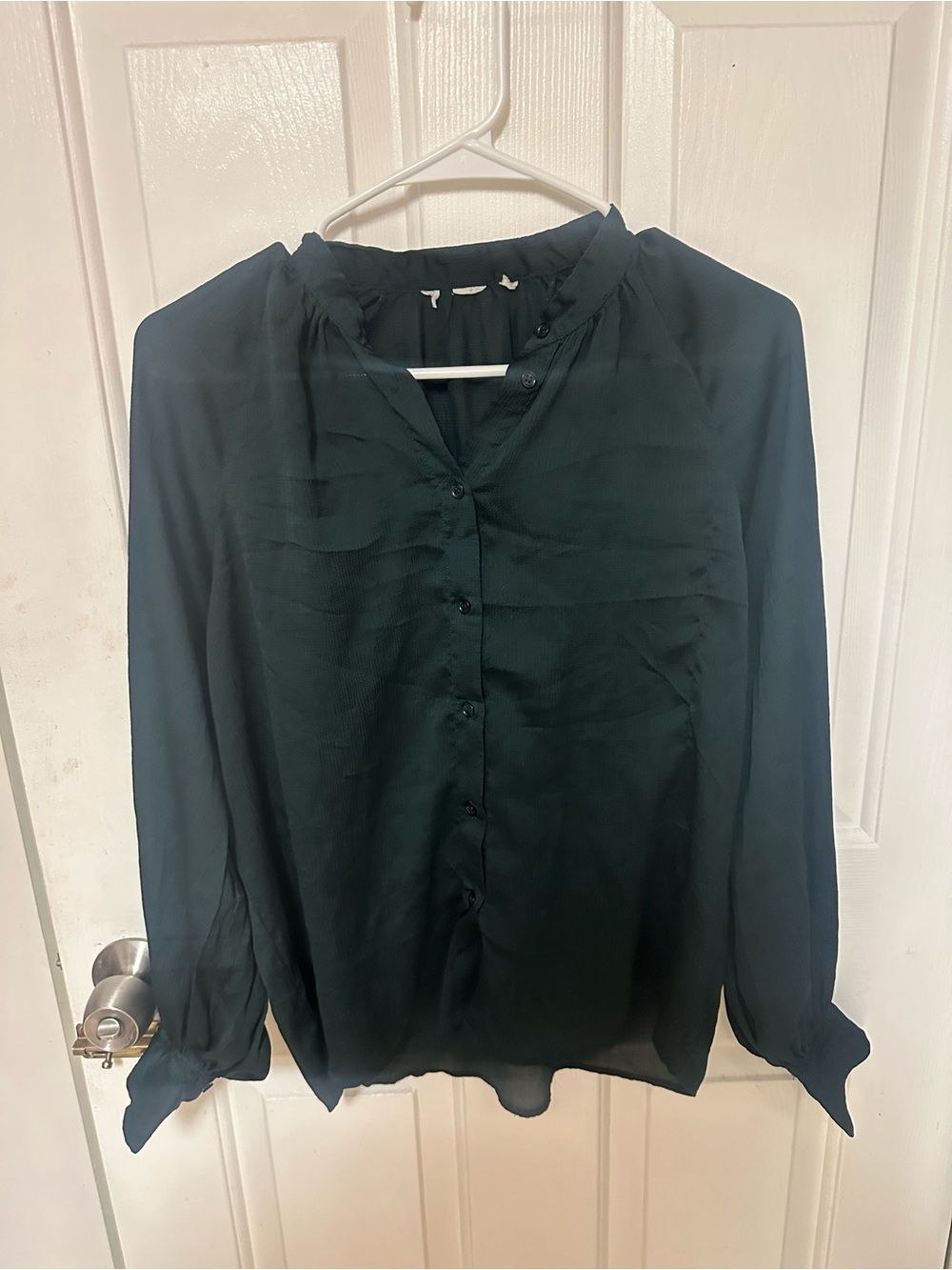 ZARA Women's Dark Green Button-Up Long Sleeve Blouse - Medium
